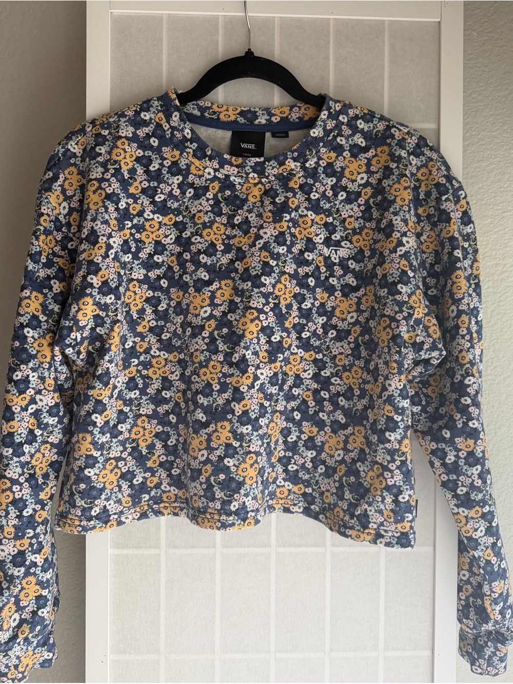 Vans Women's Navy and Yellow Floral Crew Sweatshirt